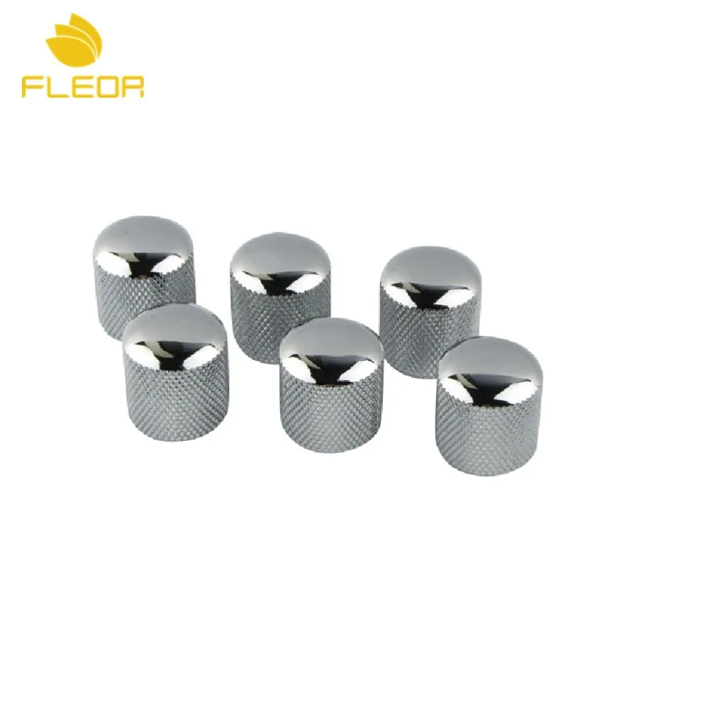 FLEOR 6pcs Chrome Metal Dome Knobs Electric Guitar Bass Volume Tone
