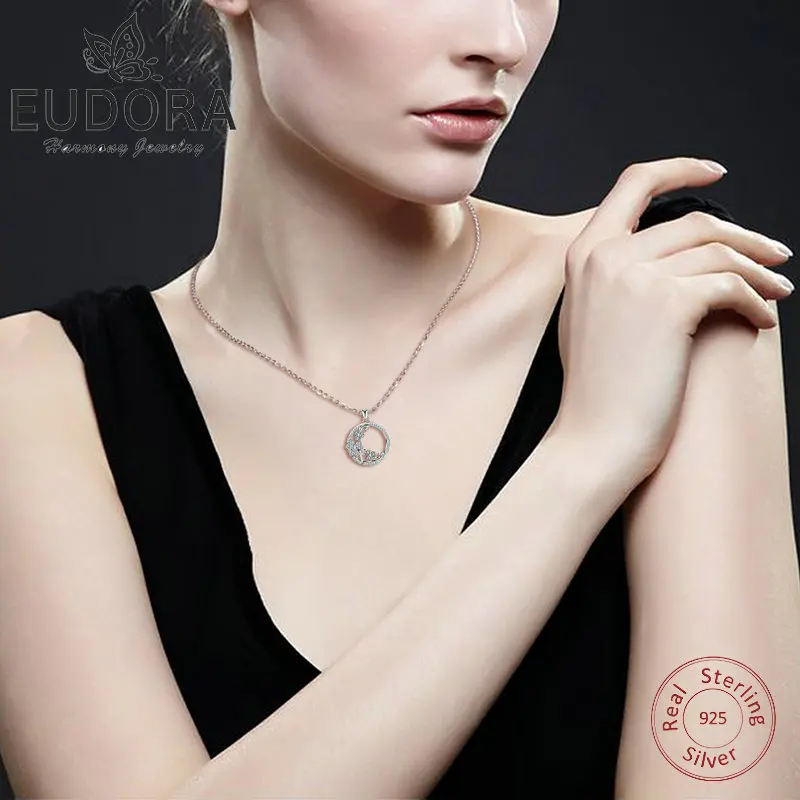 Eudora 925 Sliver good Lucky Shamrock Pendant Neckalce Ireland Flower Crystal CZ Torque Charm Sterling Sliver Jewelry for Women Fashion Jewelry