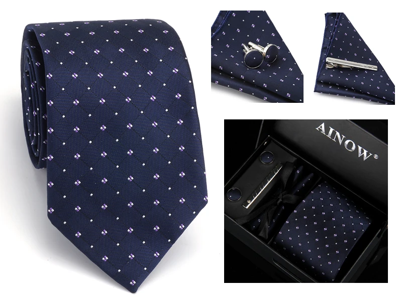 Набор галстуков Брендовые мужские галстуки повседневные жаккардовые галстуки Тканевые для мужчин носовой платок запонки Бизнес высокого класса Подарочная коробка 6 комплектов галстук