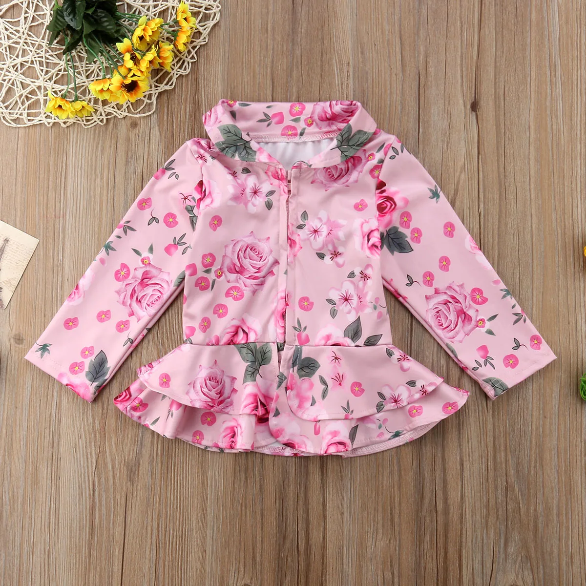 

Toddler Baby Kid Girl Long Sleeve Flower Coat Jacket Kids Children Ruffle Outerwear Clothes Outfit