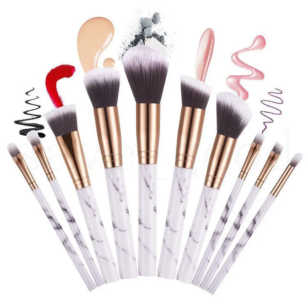 

Make Up Brushes 10 Pcs Marble Pattern Makeup Brush Set Kabuki Foundation Blending Concealer Eye Face Liquid Powder Cream Brushes