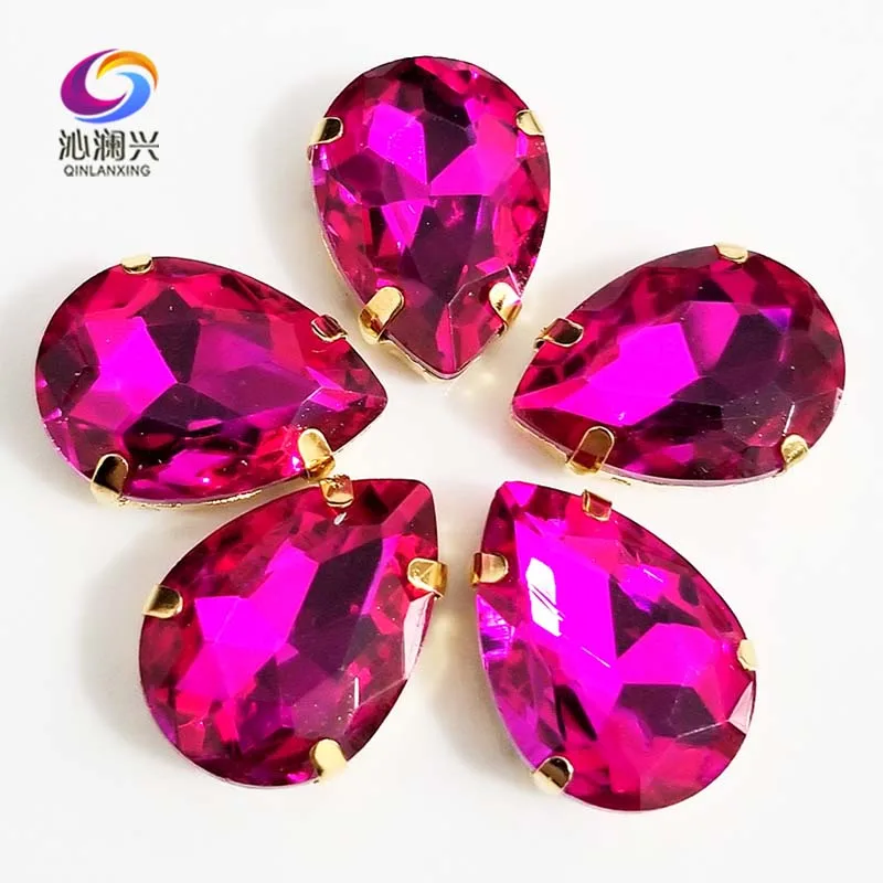 

Golden bottom Rose red DR shape High quality AAA Glass Crystal sew on claw rhinestones,Diy/Clothing accessories SWSG08