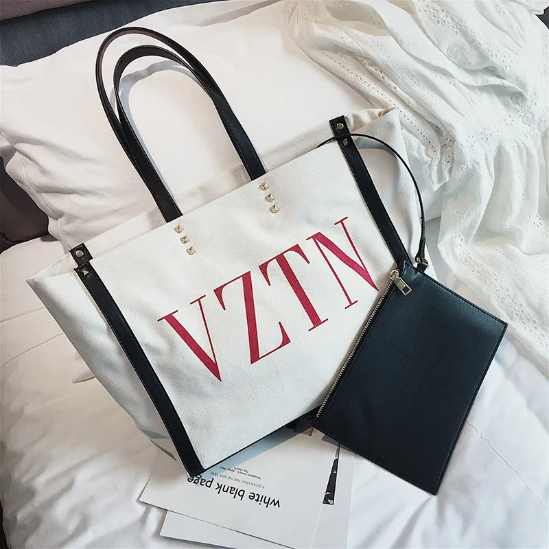 

Simple Women Handbag Totes Fashion Female Letter Canvas Shoulder bag 2018 New Brand Luxury Large Capacity Reticule