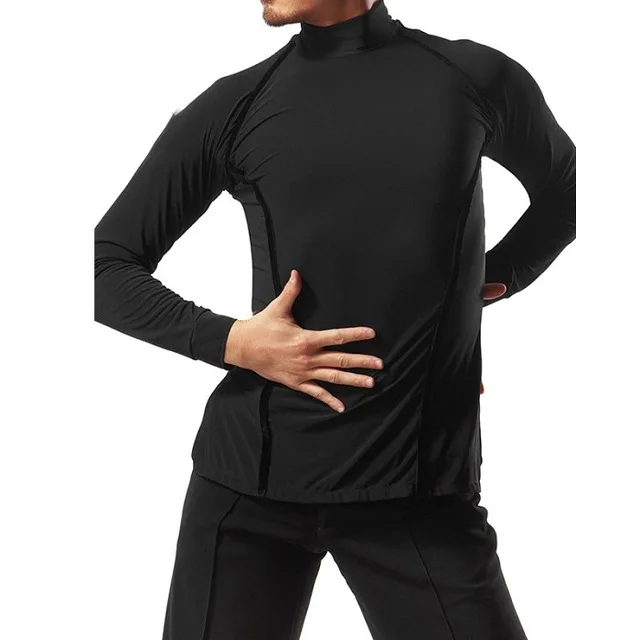 Мужская Высокая шея профессиональные латинские танцевальные топы для бальных танцев Одежда для тренировок длинный рукав бархат рубашка фламенко для взрослых - Цвет: Черный