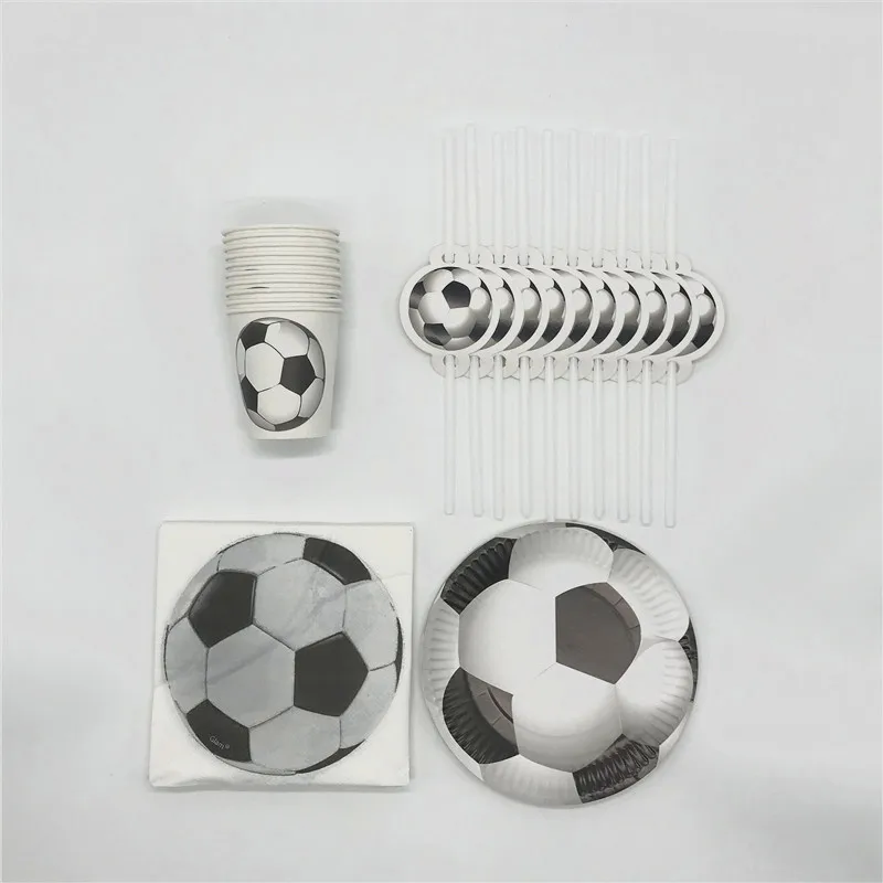 

New Sale Football Theme Design 50Pcs/lot Baby Shower Paper Cup Plate Straw Napkin Wedding Baby Shower Tissue Decoration Supply