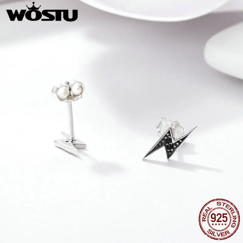 WOSTU Бесплатная доставка серебро 925 пробы черные серьги гвоздики с молнией для
