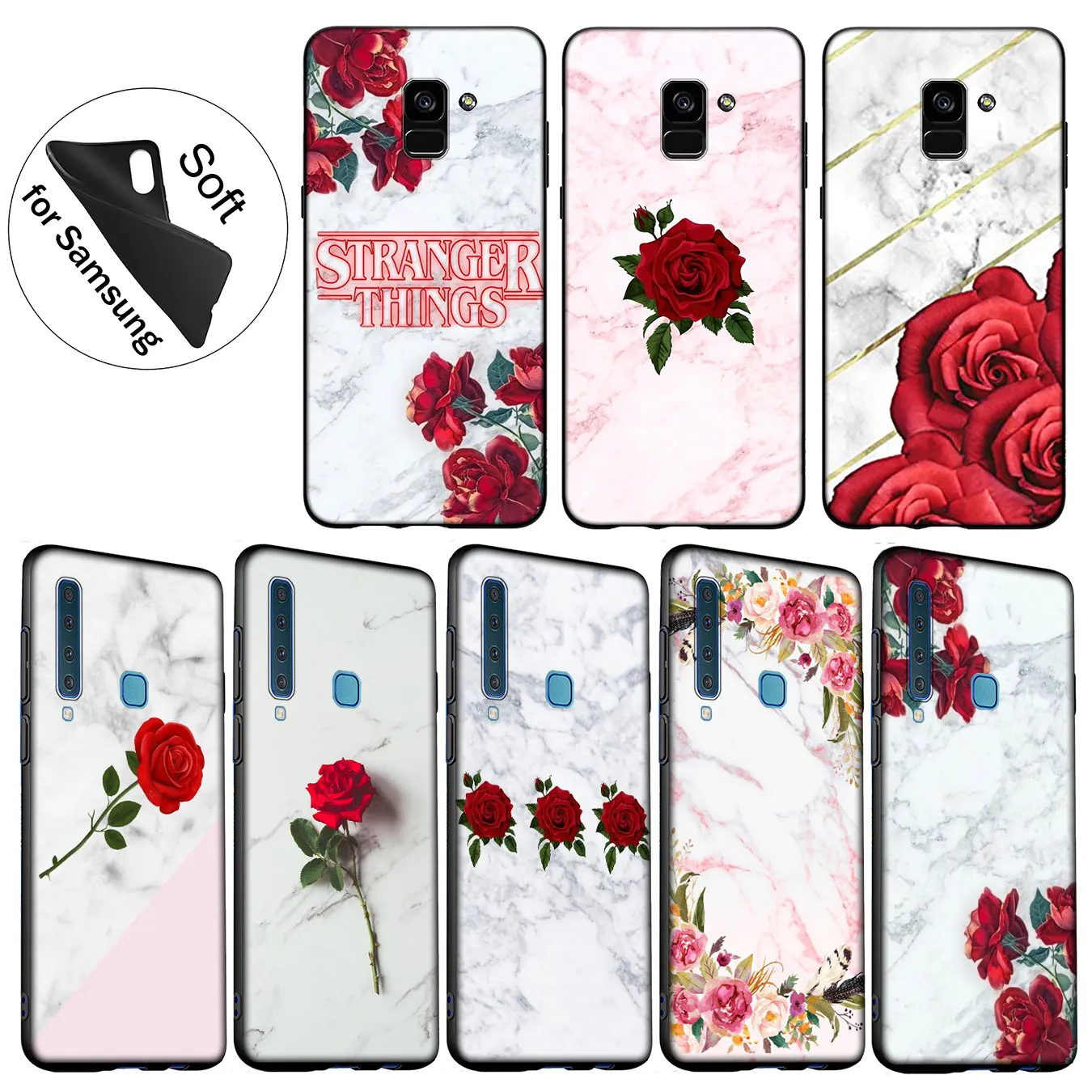 IYICAO Red Rose Power Girl Marble Soft Silicone Case for Samsung Galaxy A6 A9 A8 A7 2018 A3 A5 2016 2017 Note 9 8 10 Plus Lite |