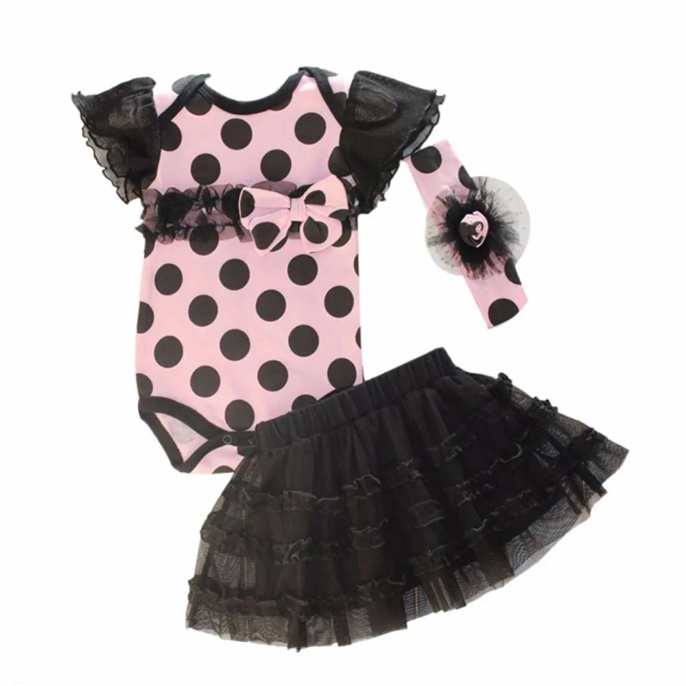 

3pcs Infant Baby Girl Polka Dot Headband+Romper+TUTU Skirts Bowknot Outfit Y01