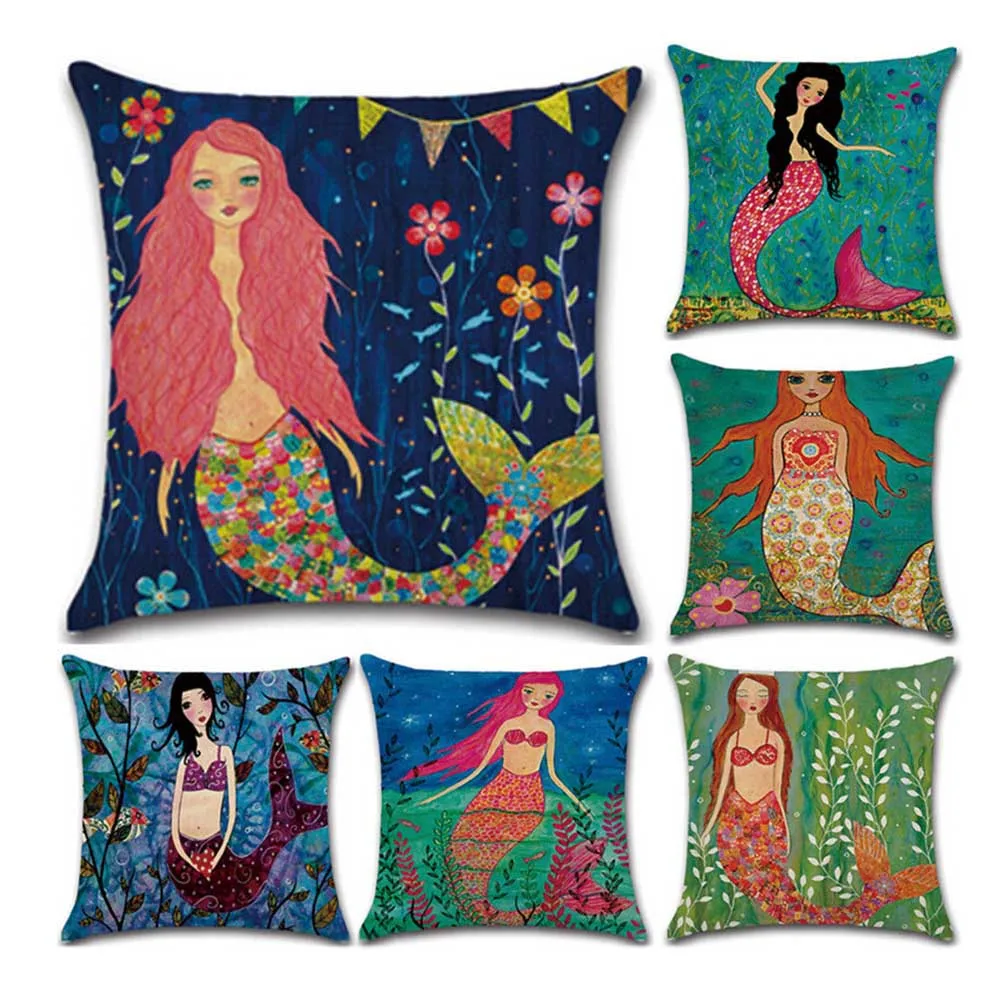 2018 New 45cm*45cm Animated Mermaid Pattern Pillow Case Home pillow