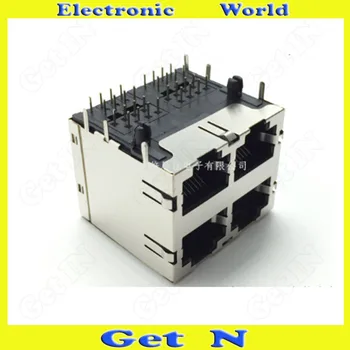 

5pcs-15pcs 28mm Lenght Bend 32 Pins 4x RJ45 Female Connectors 2x2 4 Ports With Shrapnel Lamp rj45 Network Socket