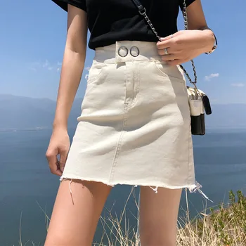

Casual Women Tassel Jean Skirt Streetwear Fringed Hem Female Pencil Skirt 2019 High Waist Denim Summer Bodycon Mini Skirt femme