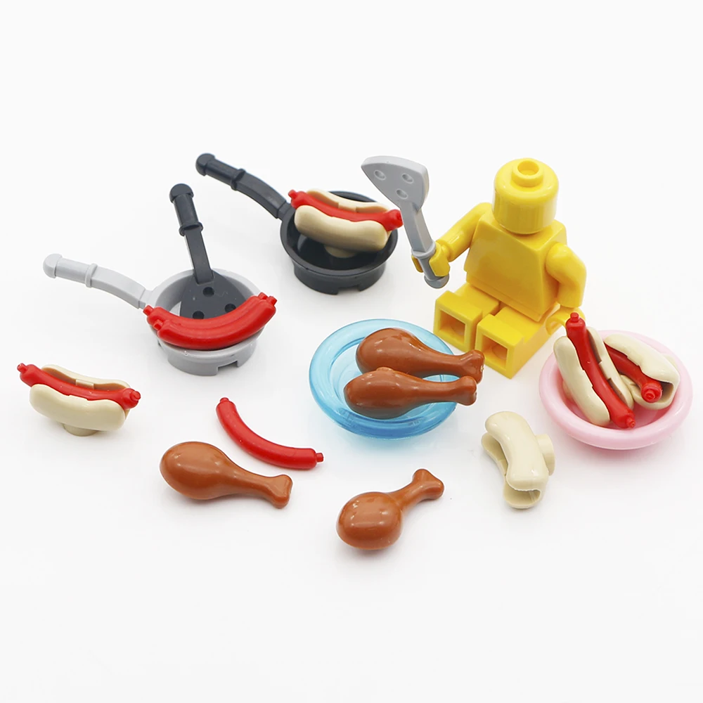 City Accessories Parts Building Blocks Hot Dog Sausage Drumstick Dish Pan Kitchen MOC Bricks Toys Compatible LegoINGlys Friends (2)