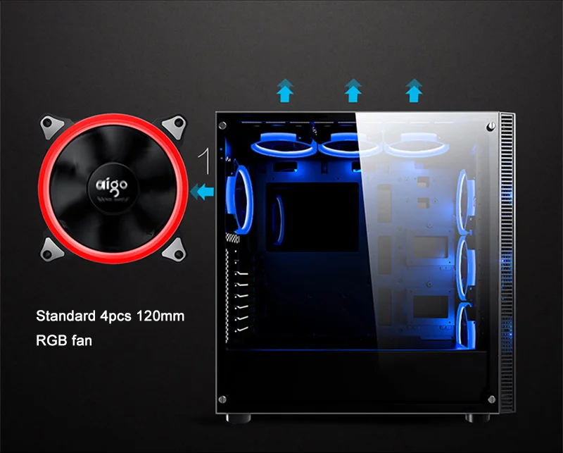 Aigo настольный компьютерный игровой чехол Mid-Tower ATX игровой ПК компьютерный корпус чехол из закаленного стекла компьютерный чехол s с 4 шт. rgb-вентилятором
