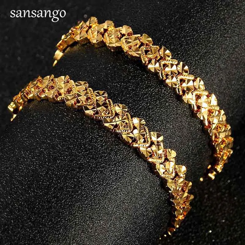 New Arrival Hip Hop 24K Golden Curb Link Chain Bracelet Male Jewelry For Men Women Luxury Bangle Party Gift Wholesale 18cm