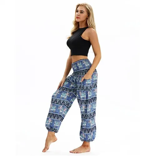 Raisvern женские свободные тайские шаровары, Boho Festival Hippy Aladdin Smock, брюки с высокой талией, Pantalon Femme, повседневные шаровары - Цвет: D101613