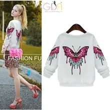 GDA.2016Women New Pullovers Spring&Autumn Sleeve Back Big Colourful Butterfly embroidery Women Blouse Large size 5XL Blusas Z