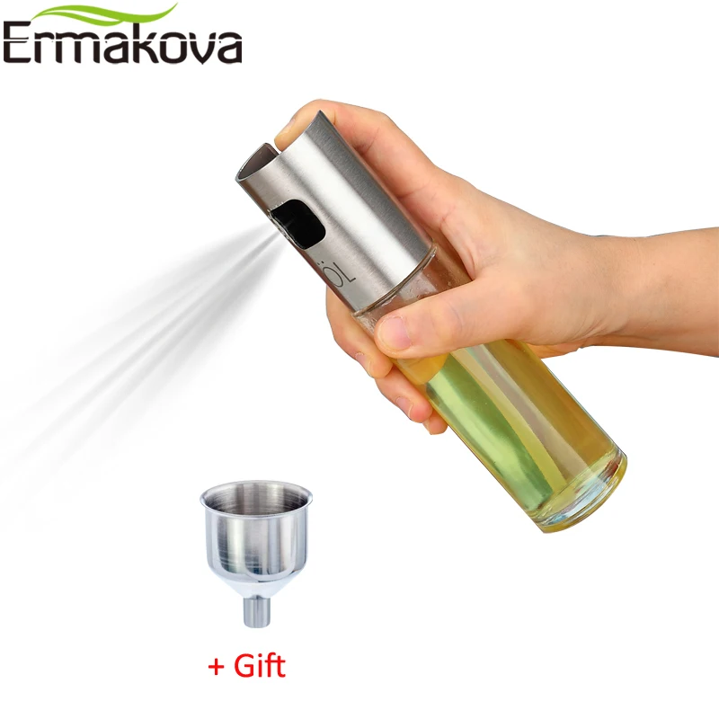 

ERMAKOVA 100ml Glass Olive Oil Spray Sprayer Dispenser Soy Sauce Vinegar Bottle for BBQ Grilling Cooking Salad Bread Baking