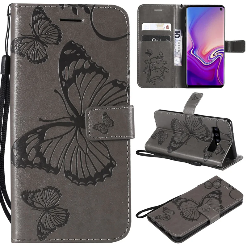 3D бабочка кожаный откидной Чехол-кошелек с подставкой для samsung Galaxy S10 S10e S6 S7 S8 S9 плюс край S5 S4 S3 Note 9 8 4 3 чехол для телефона чехол
