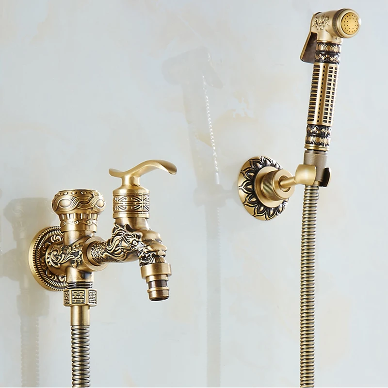 Faucets Antique Brass Wall Mounted Bathroom Hygienic Shower Sprayer Water Faucet Airbrush Toilet Washing Machine Tap WF556
Faucets Antique Brass Wall Mounted Bathroom Hygienic Shower Sprayer Water Faucet Airbrush Toilet Washing Machine Tap WF556