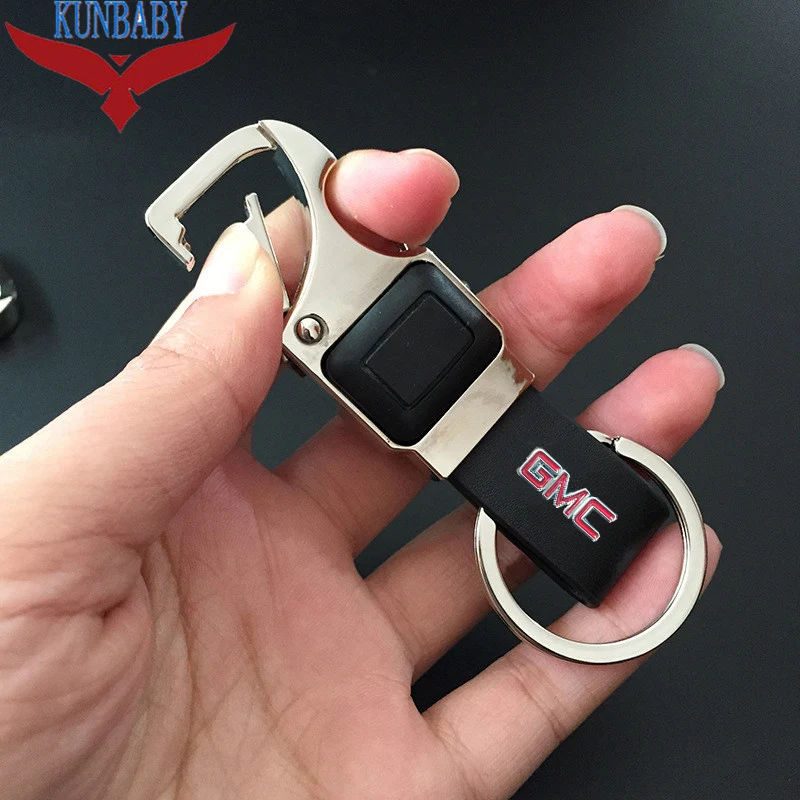 

KUNBABY Metal Leather Car Key Chain Ring Holder With LED Bottle Opener Multifunctional Tool For GMC Car Accesssories