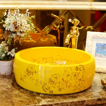 

Jingde ceramic bathroom wash basin, art basin full Huang Yongsheng flowers
