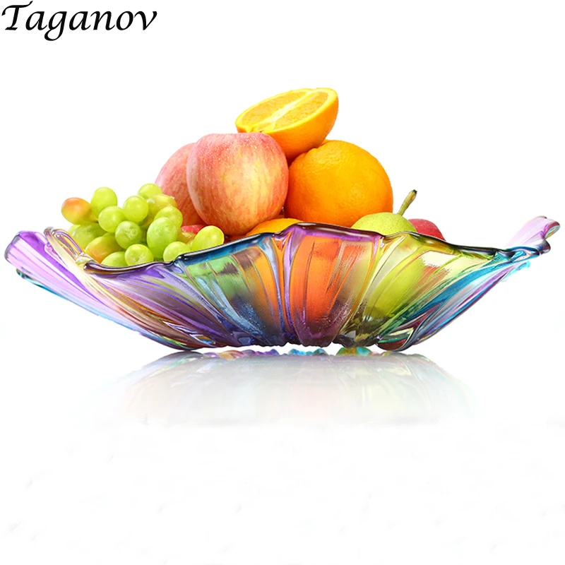 

Crystal Glass Dried Fruit Plates Gift Houseware Beautiful Stylish Stained Glass Fruit Plate Unique Decoration Shape Storage Tray