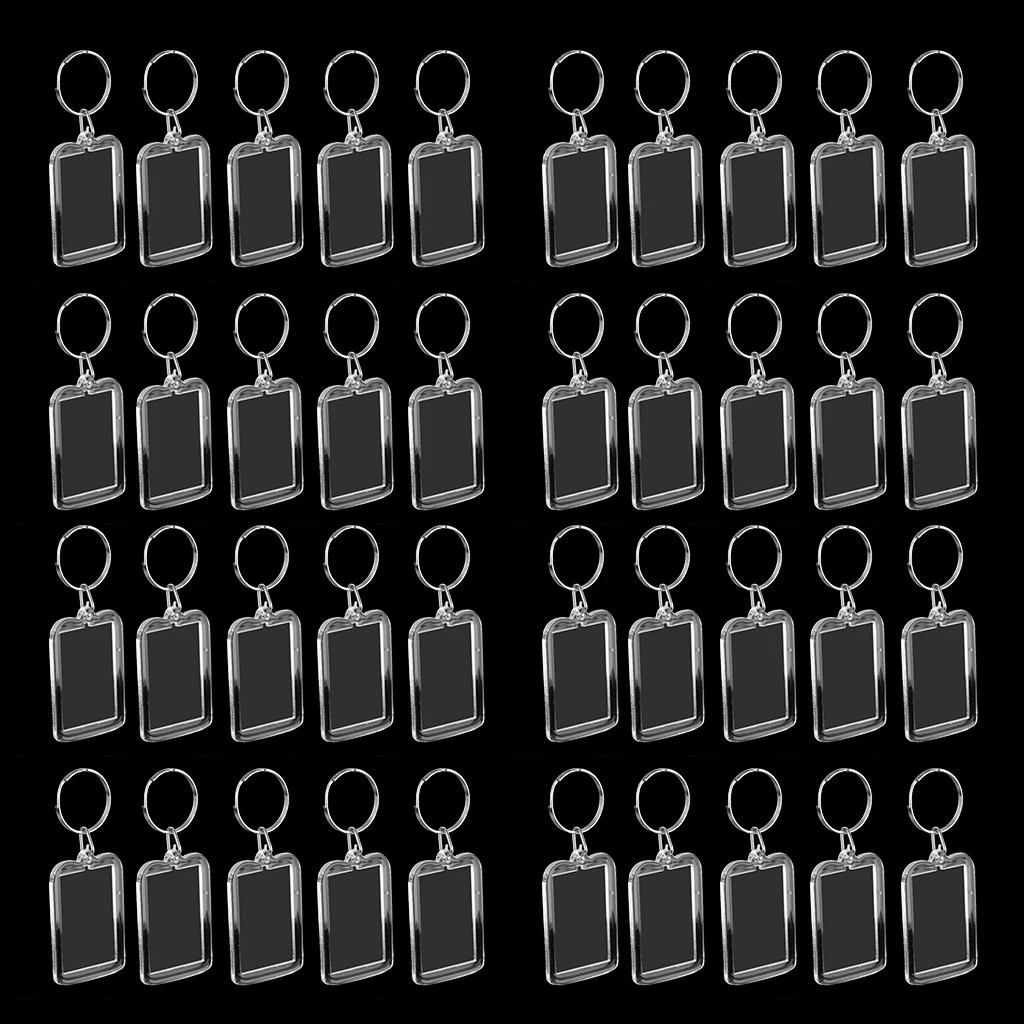 

40pcs Oblong Clear Acrylic Keyring Make Your Own Photo Keychain 3.8 x 2.5cm