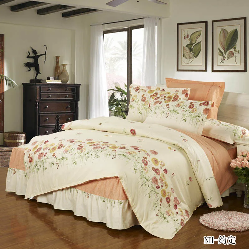 4pcs bedding set bed skirt + duvet cover + pillowcase ruffles bed set 100 cotton home textile