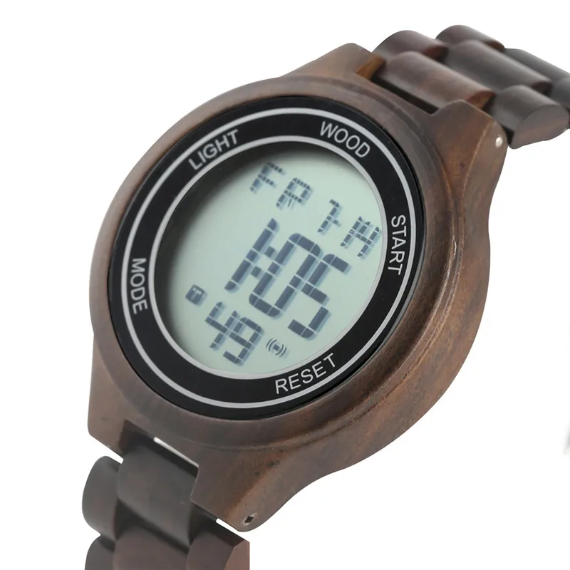 

Timekeeper Casual Wood Electronic Watch for Men Unique Digital LED Display Wooden Watchs Premium Leather Strap Wood Wristwatch