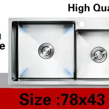 Квартира vogue кухня ручная раковина двойной паз сделать блюда 304 нержавеющая сталь Горячая 780x430 мм