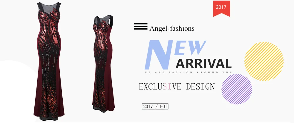 Angel-Fashion прозрачные круглые шеи блесток сплайсинга спинки Русалка Длинные вечерние платья бордовый 348 444 433