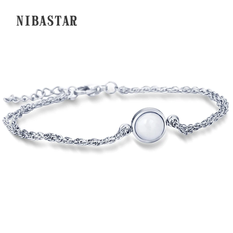 

NIBA Top Quality Simple Design Silver Color Bracelet Party Jewelry Genuine Clear Ceramic Charm Bracelet For Women