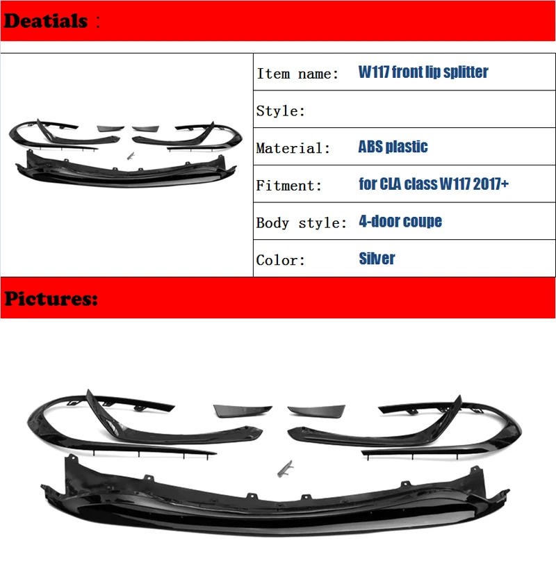 W117 спереди для губ с протектор бампера бампер спойлер для Mercedes cla C117 CLA180 CLA200 CLA250 CLA45 AMG посылка
