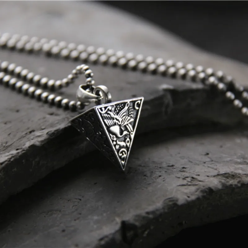 

High Quality 925 Sterling Silver Pyramid Necklace Pendant Triangle Geometric Magic Necklace Accessory