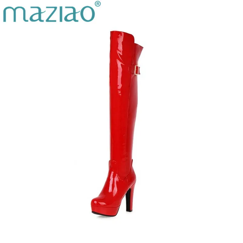 

MAZIAO New Arrive Black Red Women Boots Solid Color High Quality Pu Platform Lady Boots Zipper Buckle Sexy Over The Knee Boots