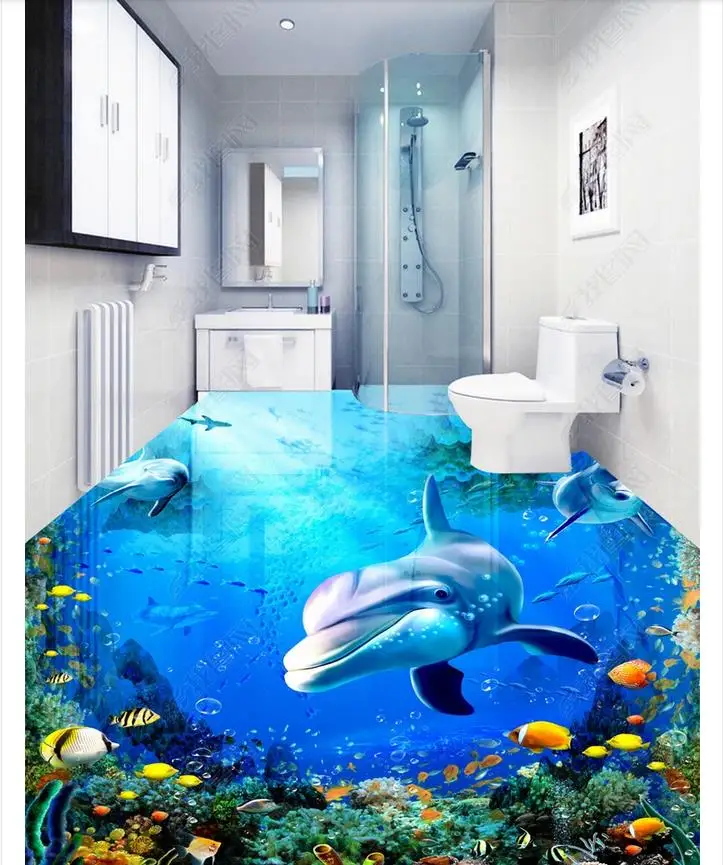 

Custom photo wallpaper Waterproof floor painting Need for Dolphin Ocean 3D Flooring self-adhesion Wall Sticker murals home decor
