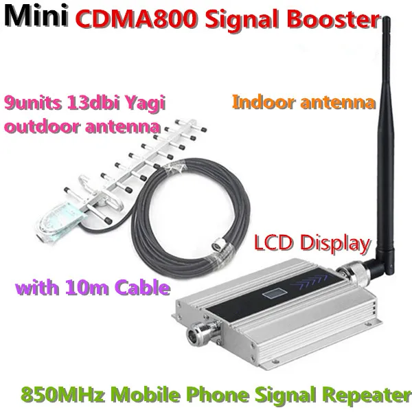 

Free shipping LCD 3G Repeater CDMA/GSM 850MHz Signal Repeater Booster 10 m Cable+Antenna +13dbi 9 unitsYagi Antenna gsm repeater
