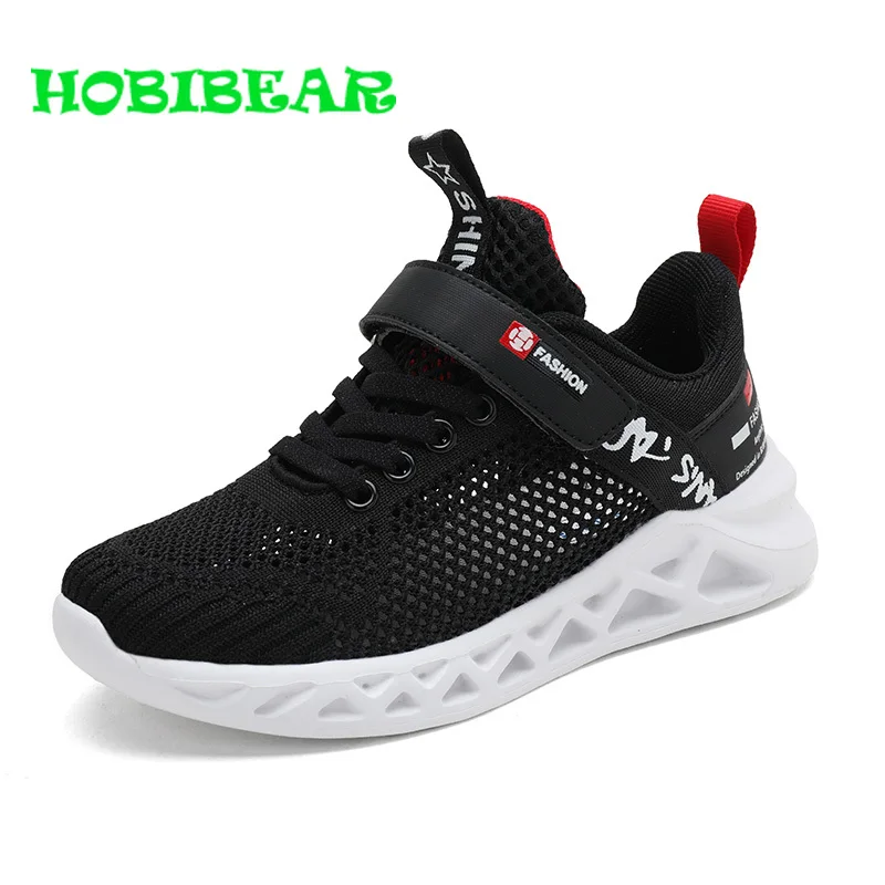 

HOBIBEAR Youth Sneakers Boys Gray Blue Casual Shoes Student Solid Color Children Mesh Shoes Summer Kids Shoes Light Sneakers