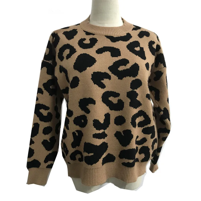 2018 Women Autumn Winter Animal retro Leopard Pattern Sweater O neck Loose Knitting Pullover Knitwear Jumper kleding jerseis