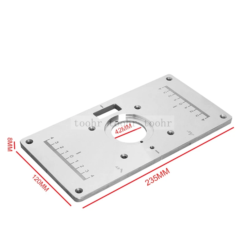 С вставкой из алюминиевого сплава тарелка; алюминий с 4 кольцами для деревообработки маршрутизатор Настольная плита 235 мм x 120 мм x 8 мм