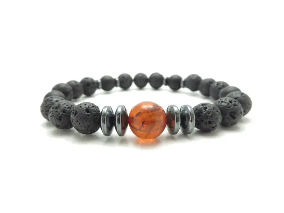 

Men's Healing Mala Bracelet Yoga Jewelry Lava Rock Hematite Yoga Bracelet Genuine Baltic Energy Meditation For Him