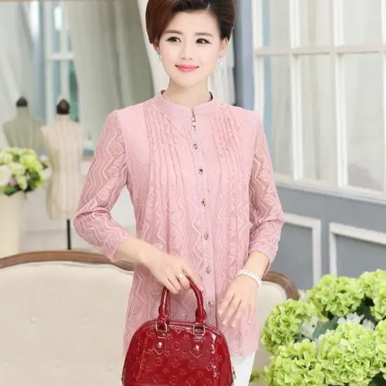 

Lace 2019 New Women Blouse Spring New Plus Size Middle Age Mother Top Cardigan Shirt DV484