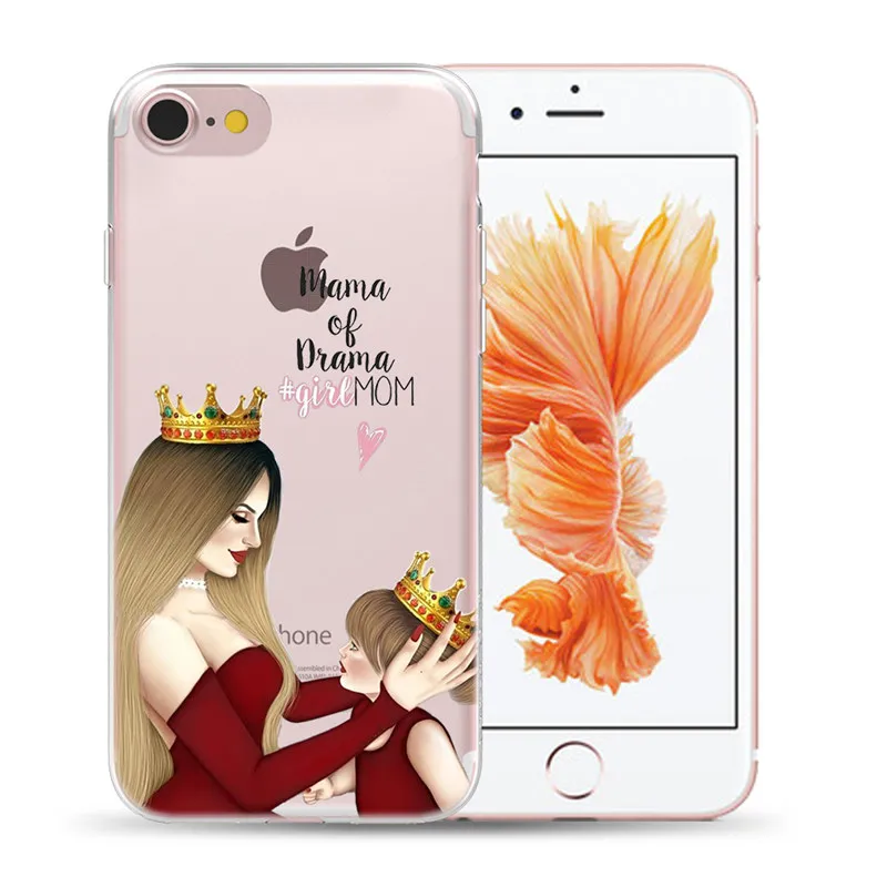 Fashion Black Brown Hair Baby Mom Girl Queen King Soft TPU Cover Case For iPhone 7 8 Plus 11 12 Pro X XS MAX XR 5S SE 6S 6 Plus iphone 7 wallet case