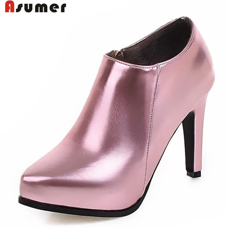 

Asumer Pumps high heels shoes women boots pointed toe solid pu contracted fashion boots big size 33-43 autumn boots