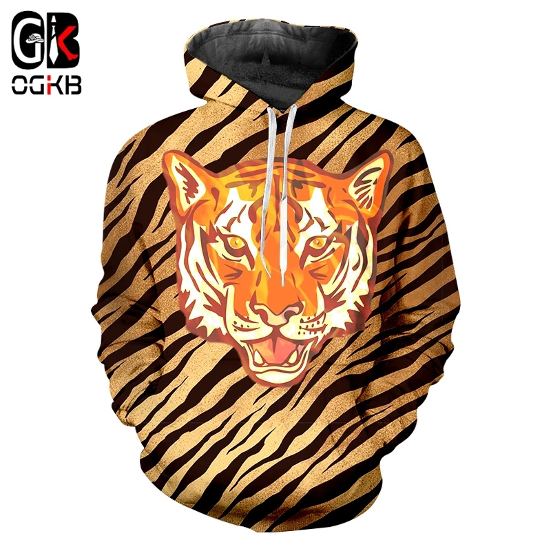 OGKB Lady Leopard Print Hoodies Fashion Animal Hooded 3D Printed Tiger