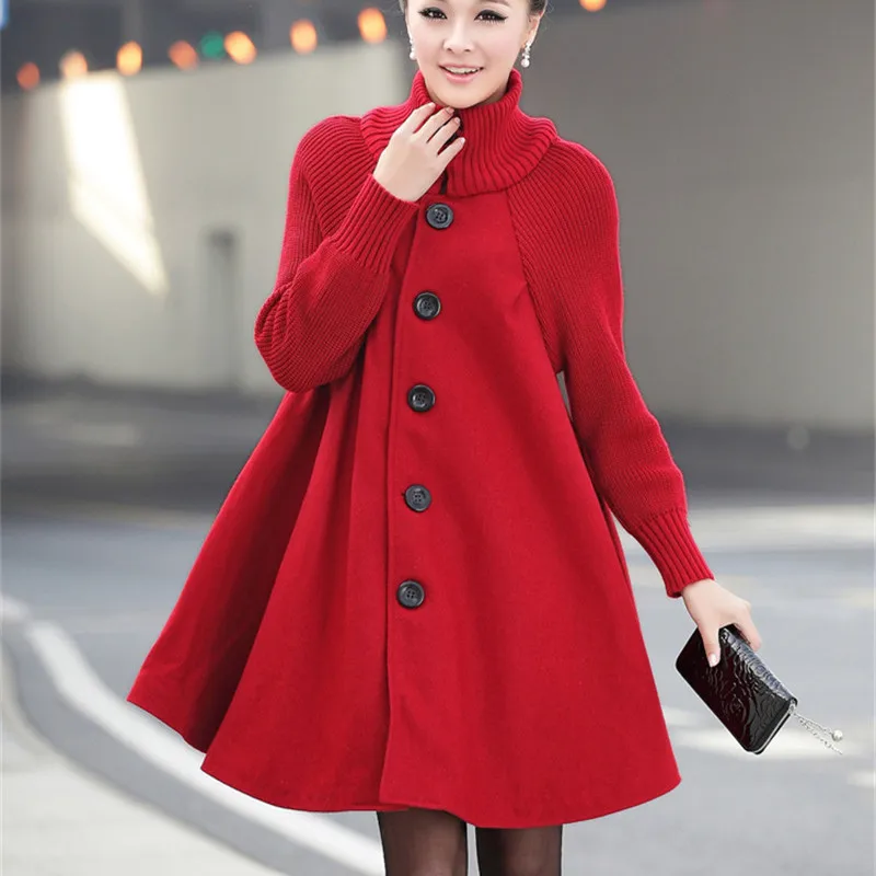 Nepole черепаха шеи однобортный плащ стиль женское Шерстяное Пальто однотонный свободный шикарный женский широкий шарф стиль смесь зимнее пальто 68888 - Цвет: red coat
