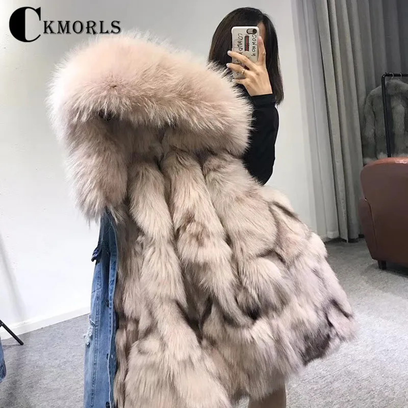 

CKMORLS 2018 New Real Fur Jacket Winter Women Parka Coat With Fox Fur Collar Natural Fox Fur Parkas Plus Size Casual Warm Jacket