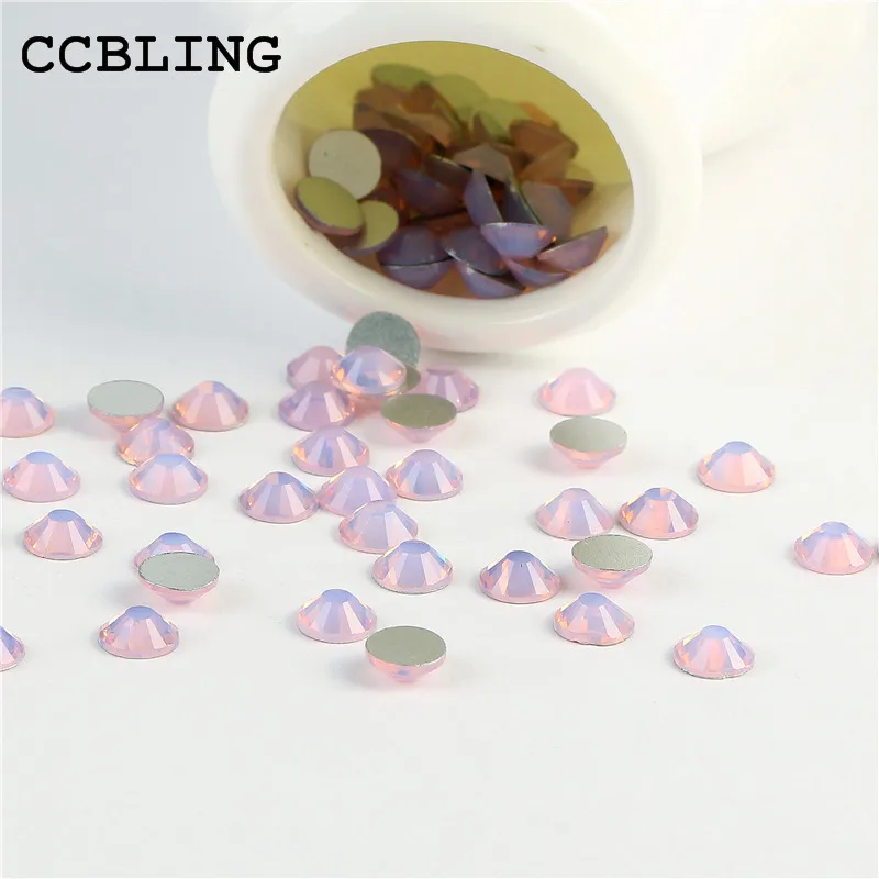 CCBLING Crystal Pink Opal ss3-ss30 1440pcs/pack Glue On Non Hotfix Flatback bead rhinestones nail art DIY decorations mixed size ss3 ss30 gold rose 1000pcs nail rhinestones flat back non hotfix glitter nail stones diy 3d nail phones decorations