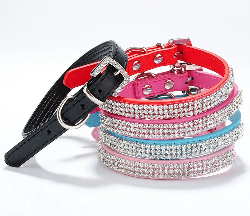 10pcs Bling Rhinestone Small Dog Collar Brightly Jeweled Leather Collar
