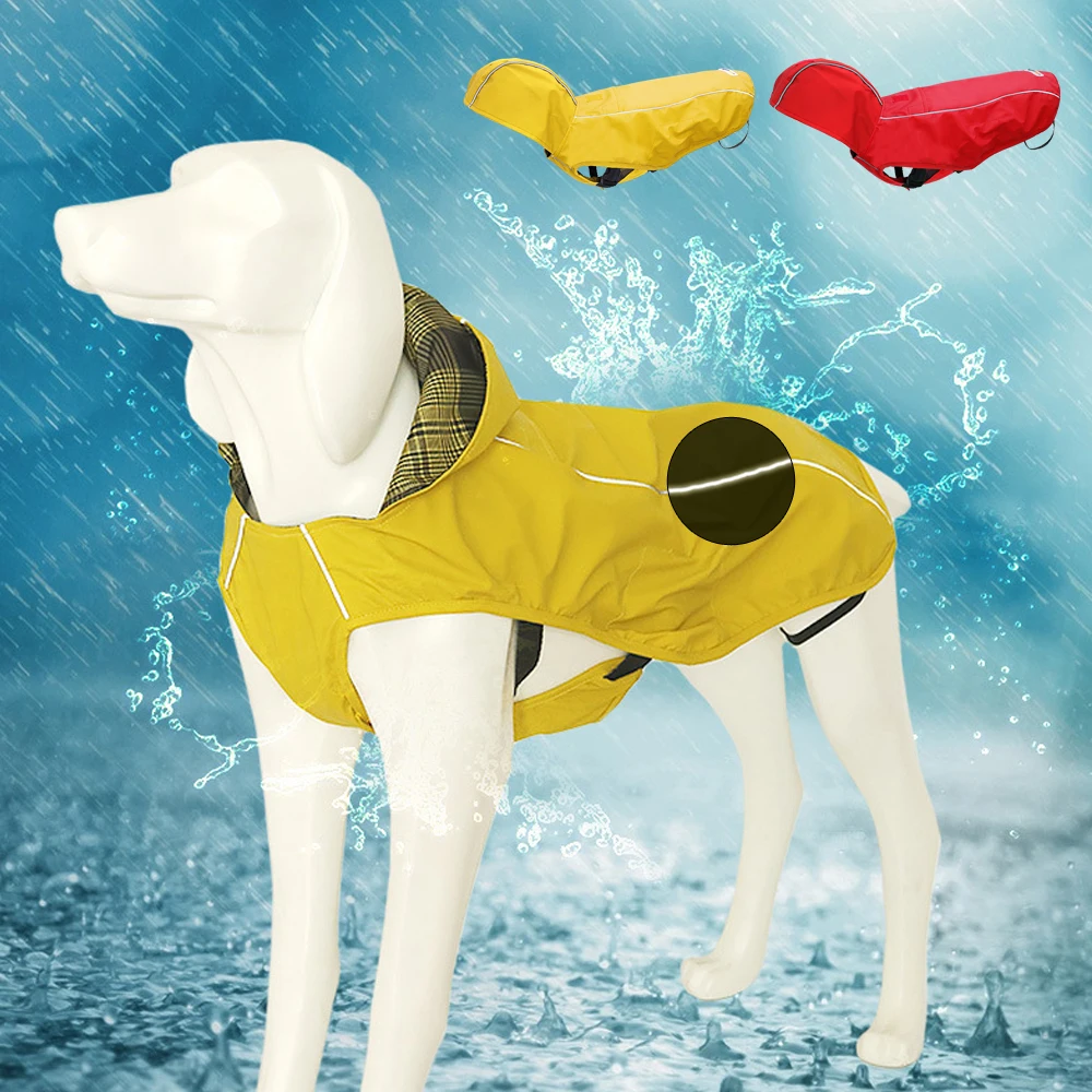 Reflective Dog Raincoat Waterproof Rain Coat Hooded Big Dog Clothing
